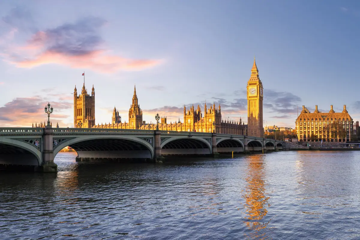 Westminster Bridge and Big Ben in London at sunset